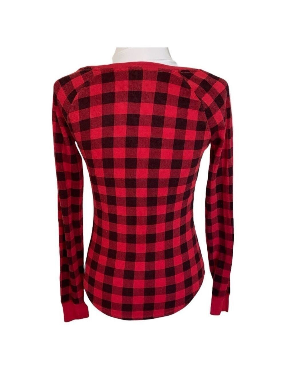 Victoria’s Secret PINK XS Red Black Buffalo Check Plaid Thermal Long Sleeve Top - Picture 4 of 4